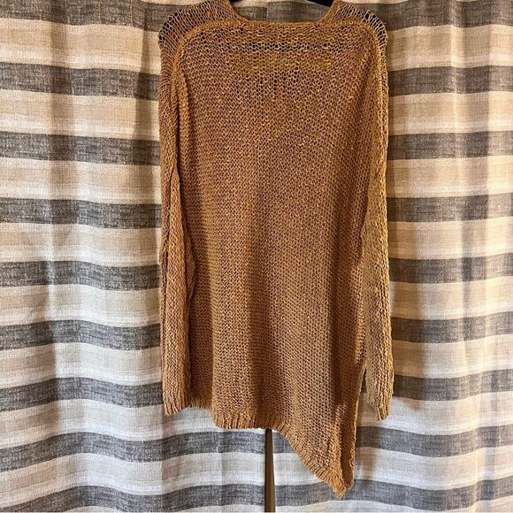 Free People Tan Assymetrical Hem Open Knit Sweater Size Small - Picture 2 of 6
